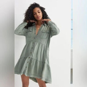 Pilcro Dress Deanna Tiered Mini Shirtdress Linen Blend Size Small